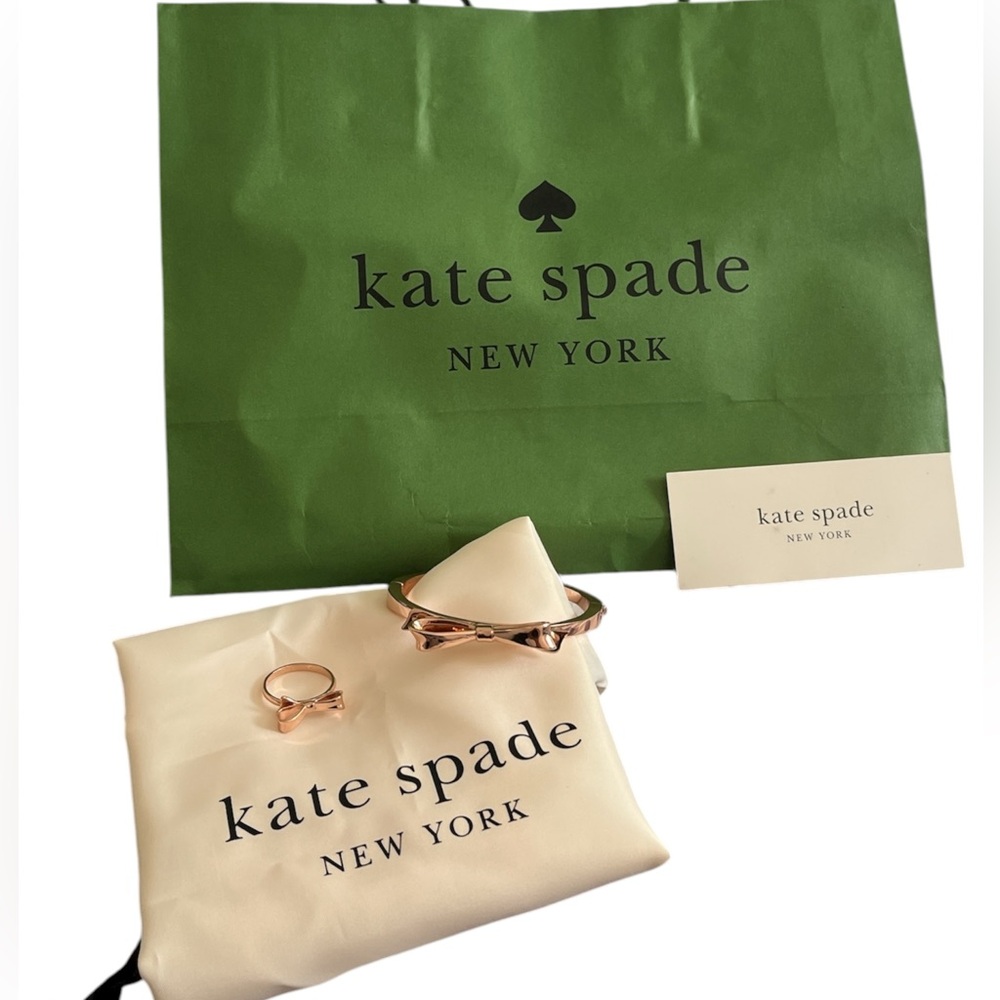 Kate Spade Rose Gold Bow Bracelet & Ring Set w/Dust Bag - NWOT